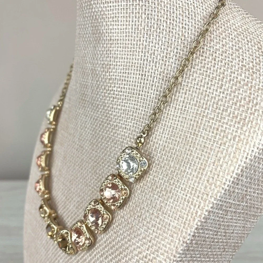 Crystal Pastel Statement Gold Tone Necklace Bling Statement Fairy Romantic